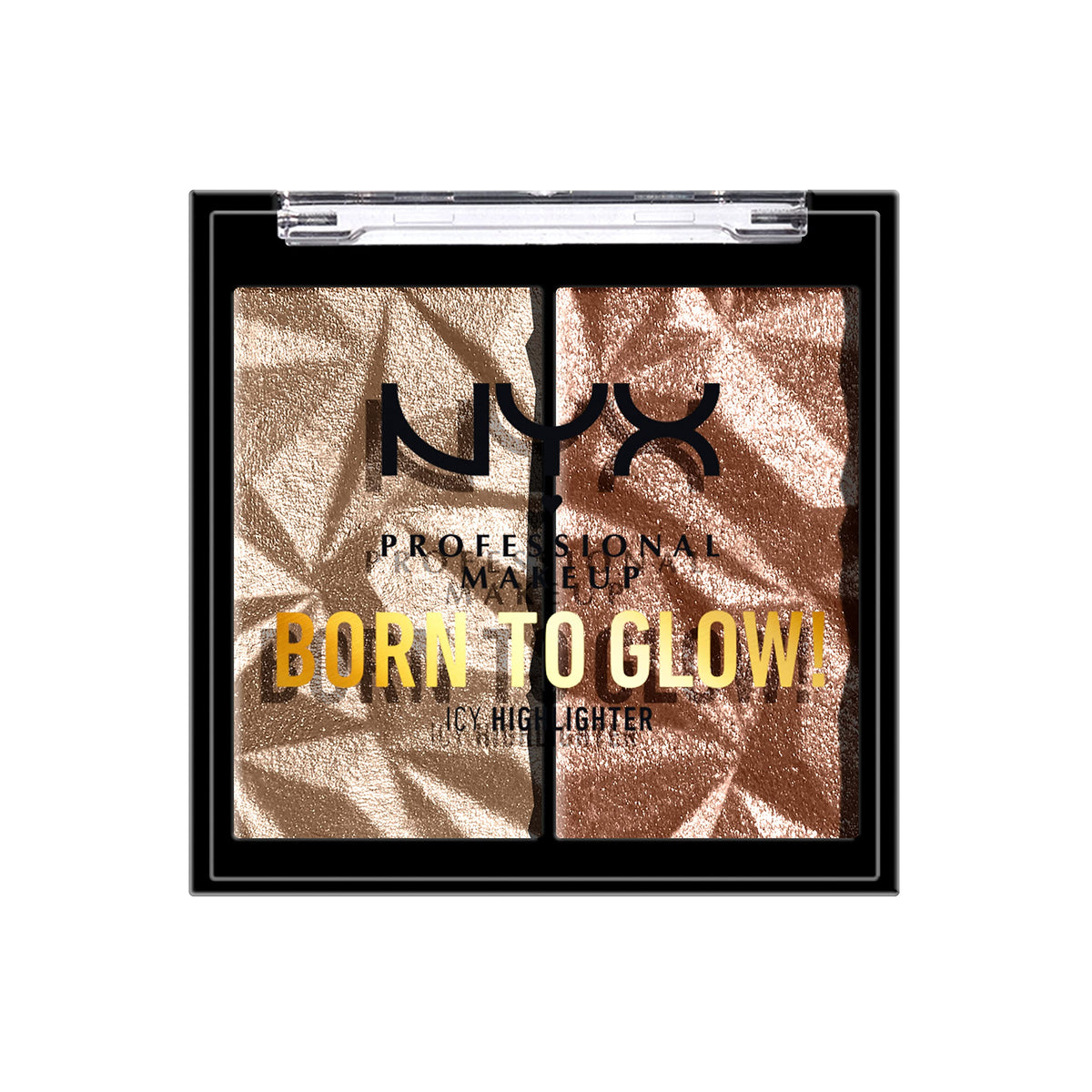 NYX Born To Glow icy highlighter duo compact delivers ultra-reflective platinum glow for contouring