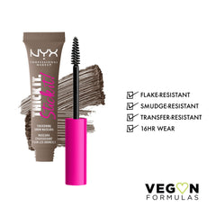 NYX Thick It Stick It brow mascara being applied to brows for easy precise tint
