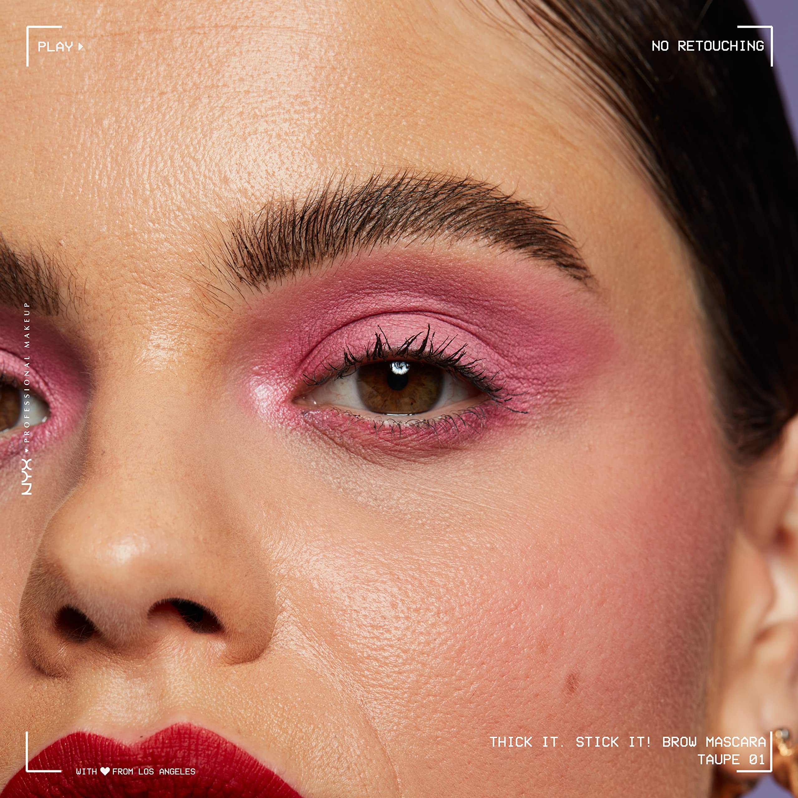 NYX Thick It Stick It brows before and after demonstrating thickening effect