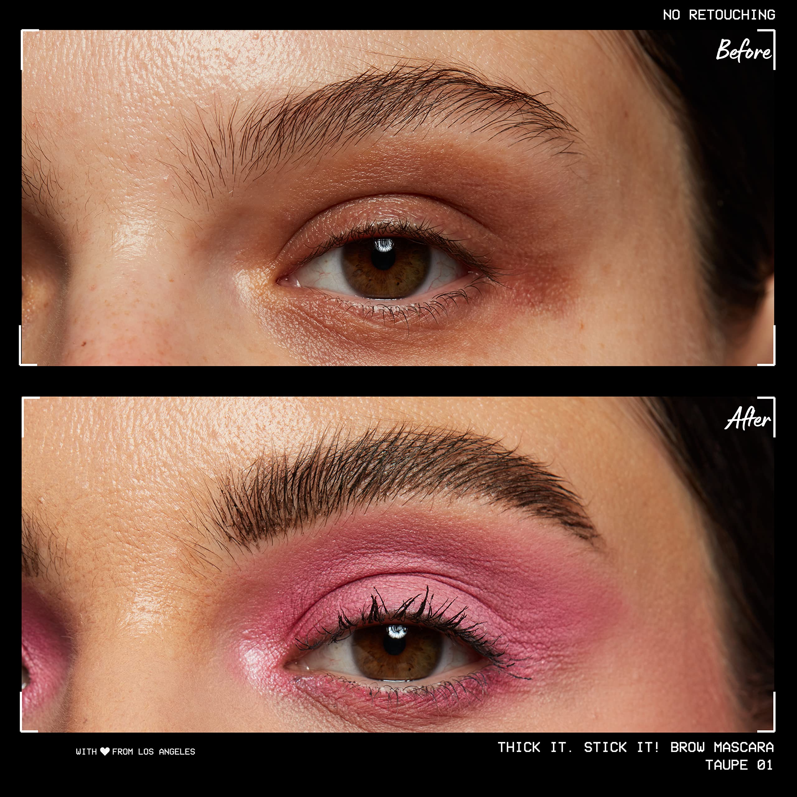 NYX Thick It Stick It swatches on skin showing eight inclusive shades for fuller brows
