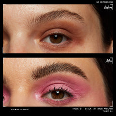 NYX Thick It Stick It swatches on skin showing eight inclusive shades for fuller brows