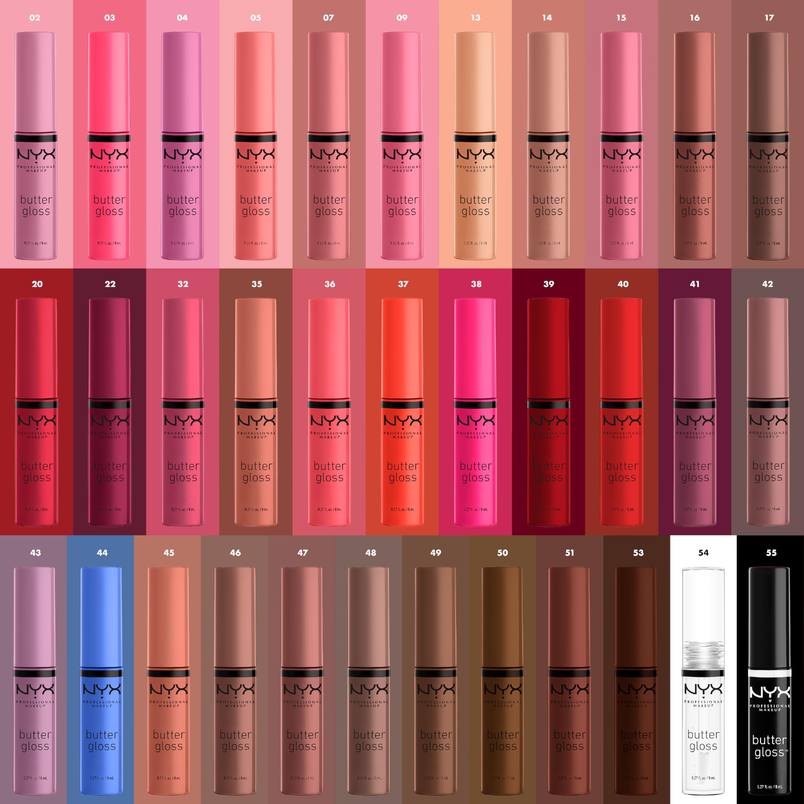 Tono azul periwinkle de NYX Butter Gloss para looks distintivos.