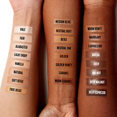 Swatches of 24 shades showing inclusive shade range for matching complexion.