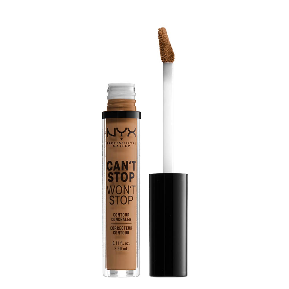 NYX Can't Stop Won't Stop Concealer Warm Honey application demonstrates blendable full coverage.
