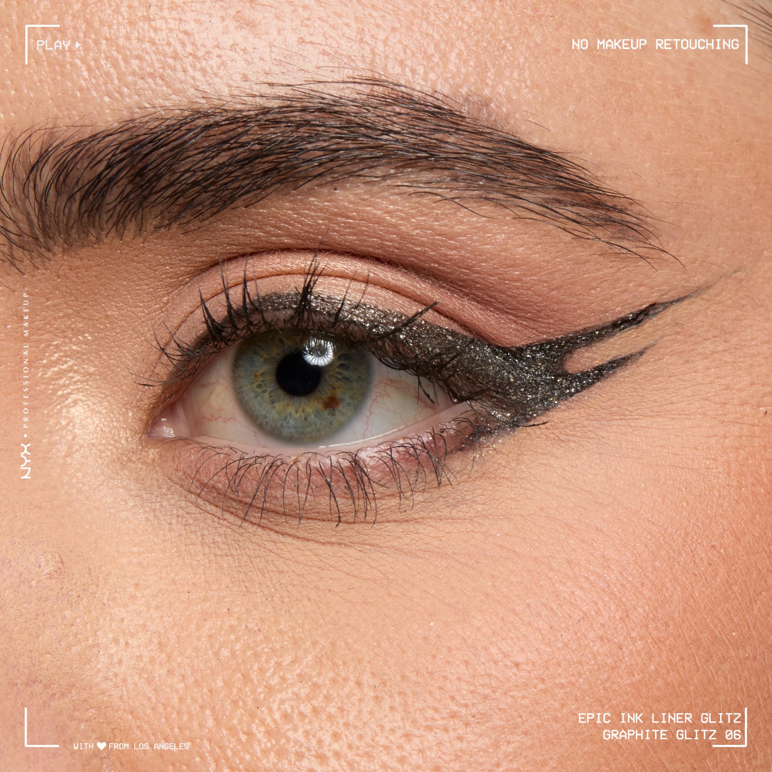 NYX Epic Ink Glitz Liner on skin during a 24-hour wear test.