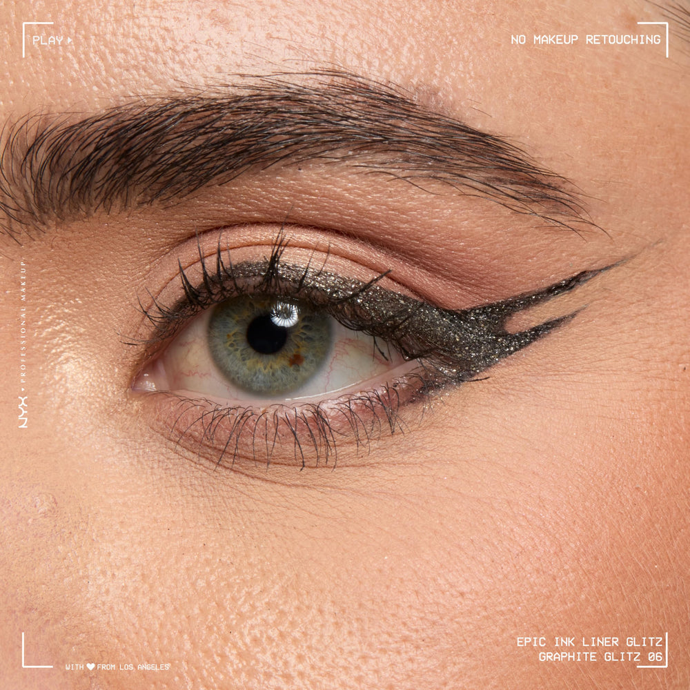 NYX Epic Ink Glitz Liner on skin during a 24-hour wear test.