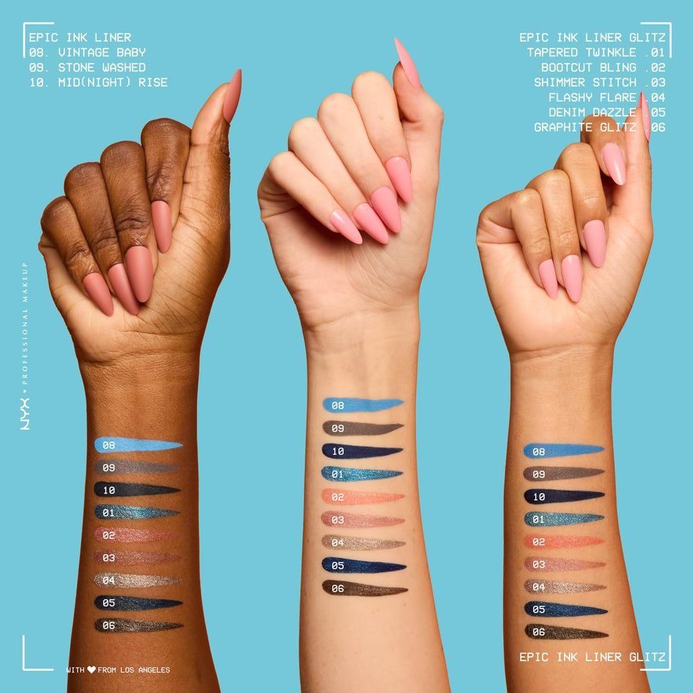 NYX Epic Ink Glitz Liner packaging showcases sleek vegan formula details