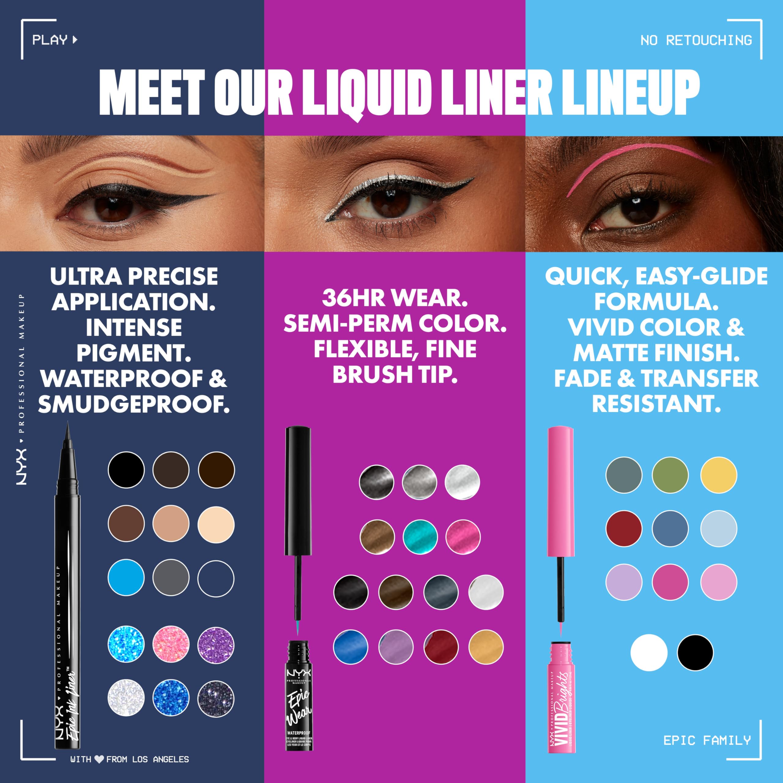 NYX Epic Ink Glitz liner shimmering metallic edge for dramatic eye looks.