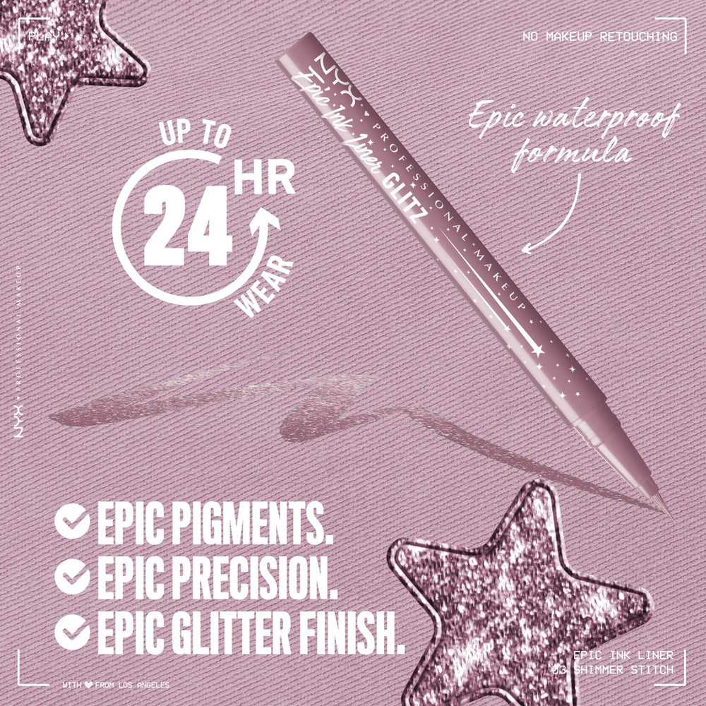 NYX Epic Ink Glitz Liner waterproof wear test shows long-lasting shimmer
