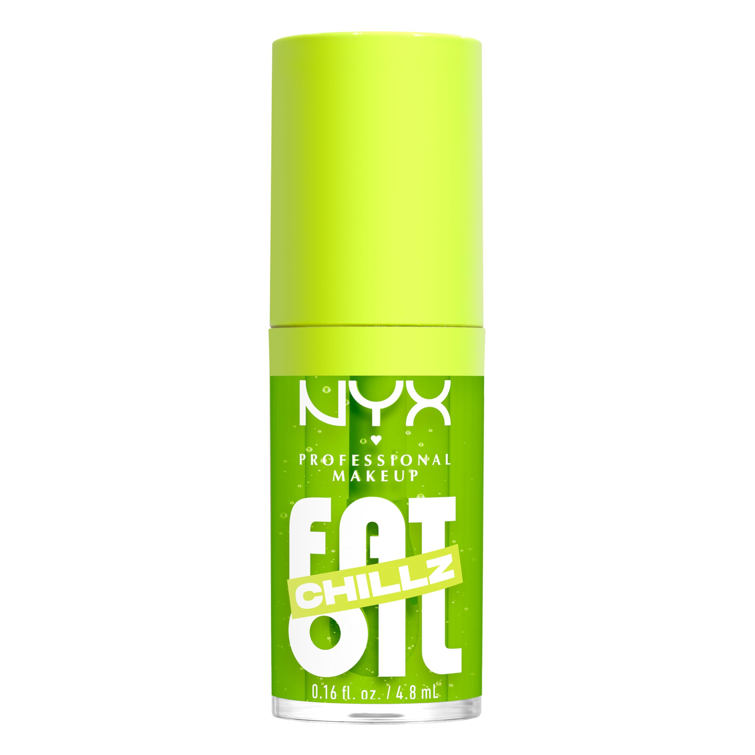 NYX Fat Oil Chillz Kiwi Freeze application shows cooling gloss with a high shine finish.