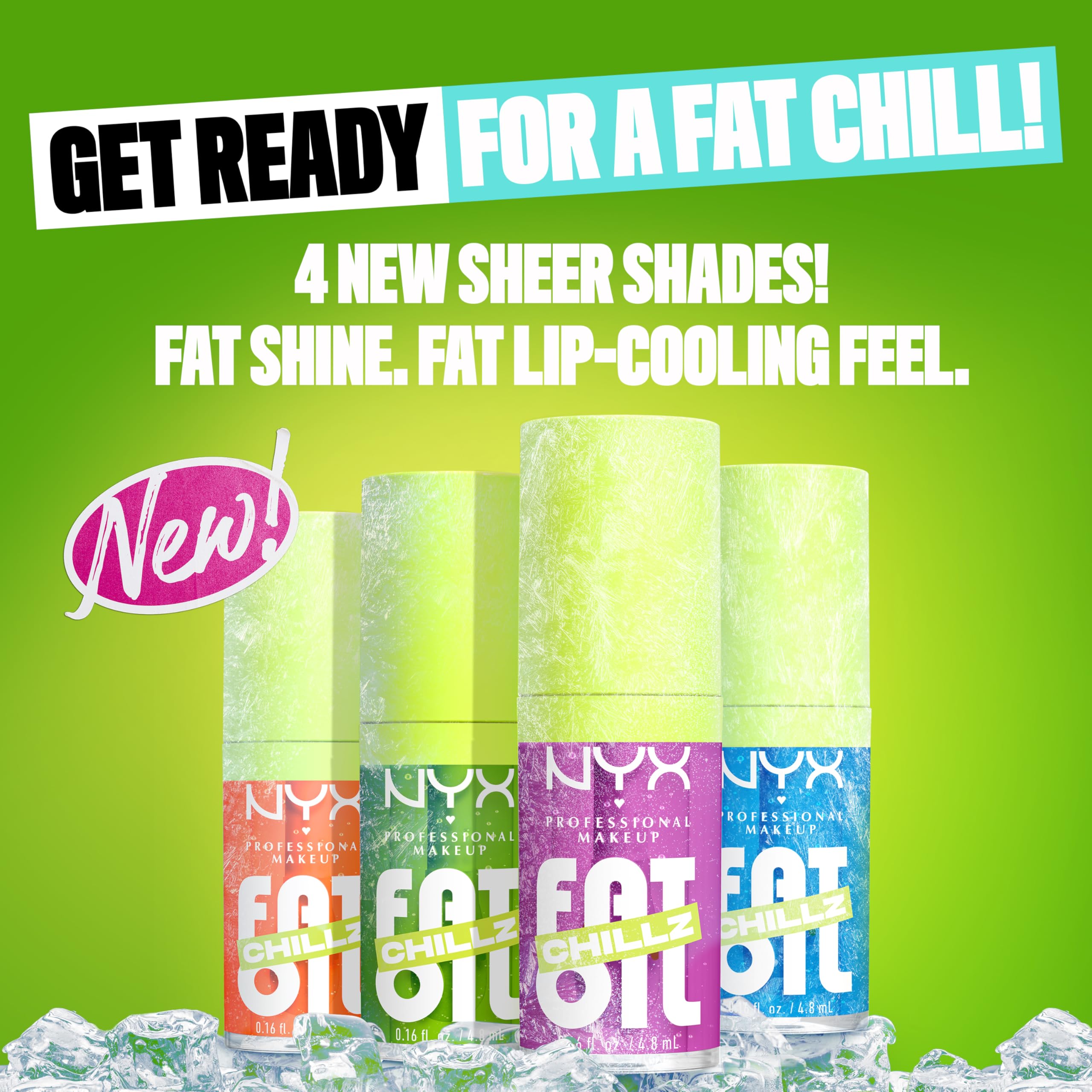 NYX Fat Oil Chillz Kiwi Freeze high shine image emphasizes glossy, non-sticky wear.