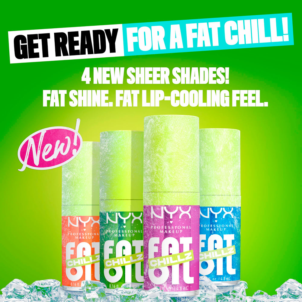 NYX Fat Oil Chillz Kiwi Freeze high shine image emphasizes glossy, non-sticky wear.
