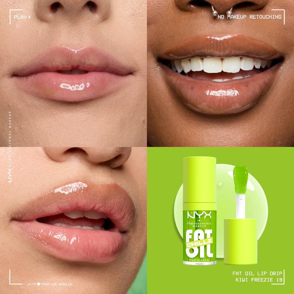 NYX Fat Oil Chillz Kiwi Freeze swatch reveals a sheer green tint and lightweight feel.