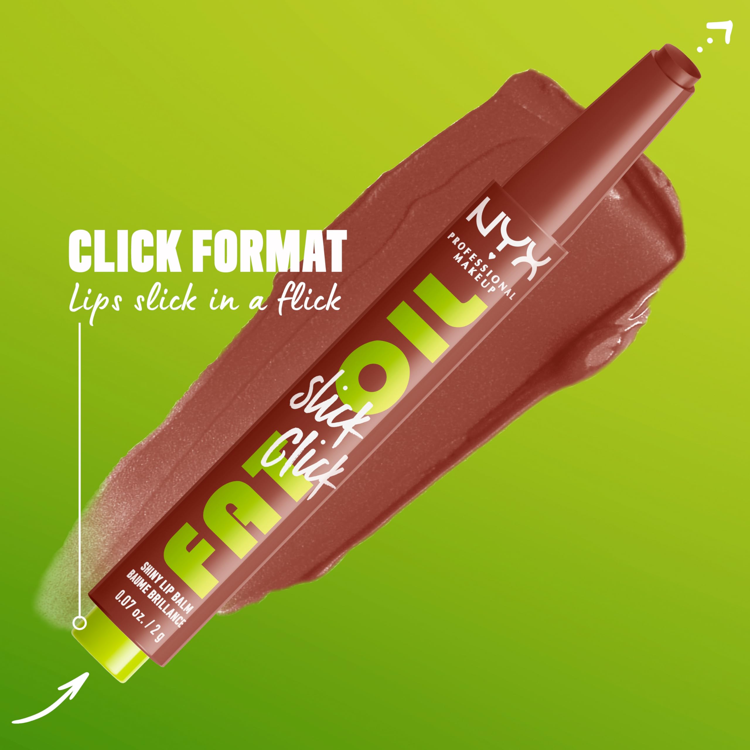 NYX Fat Oil Slick Click in 12 shades offering buildable color.