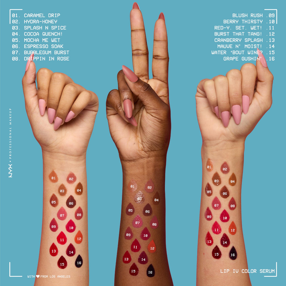 NYX Lip IV cruelty-free branding shown in product imagery.