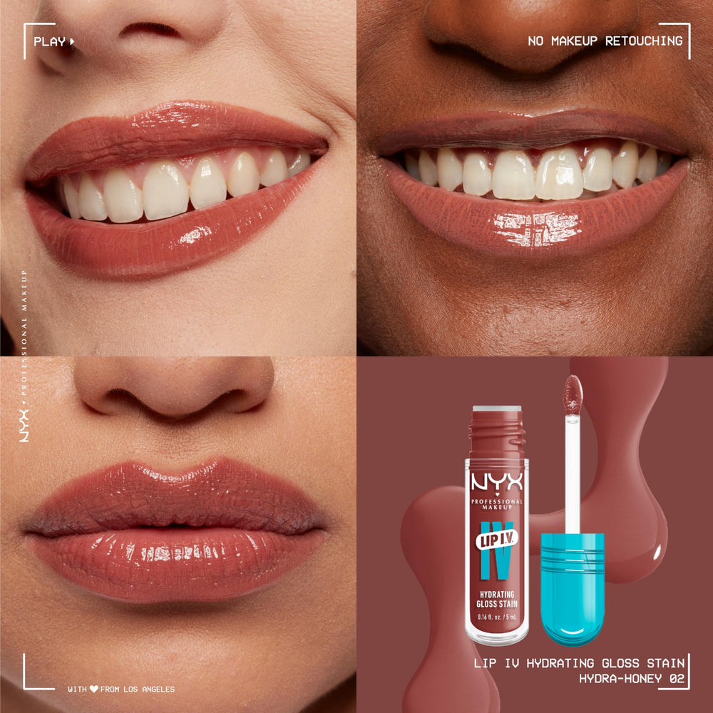 NYX Lip IV Hydrating Glossy Lip Stain 1-swipe application for effortless color.
