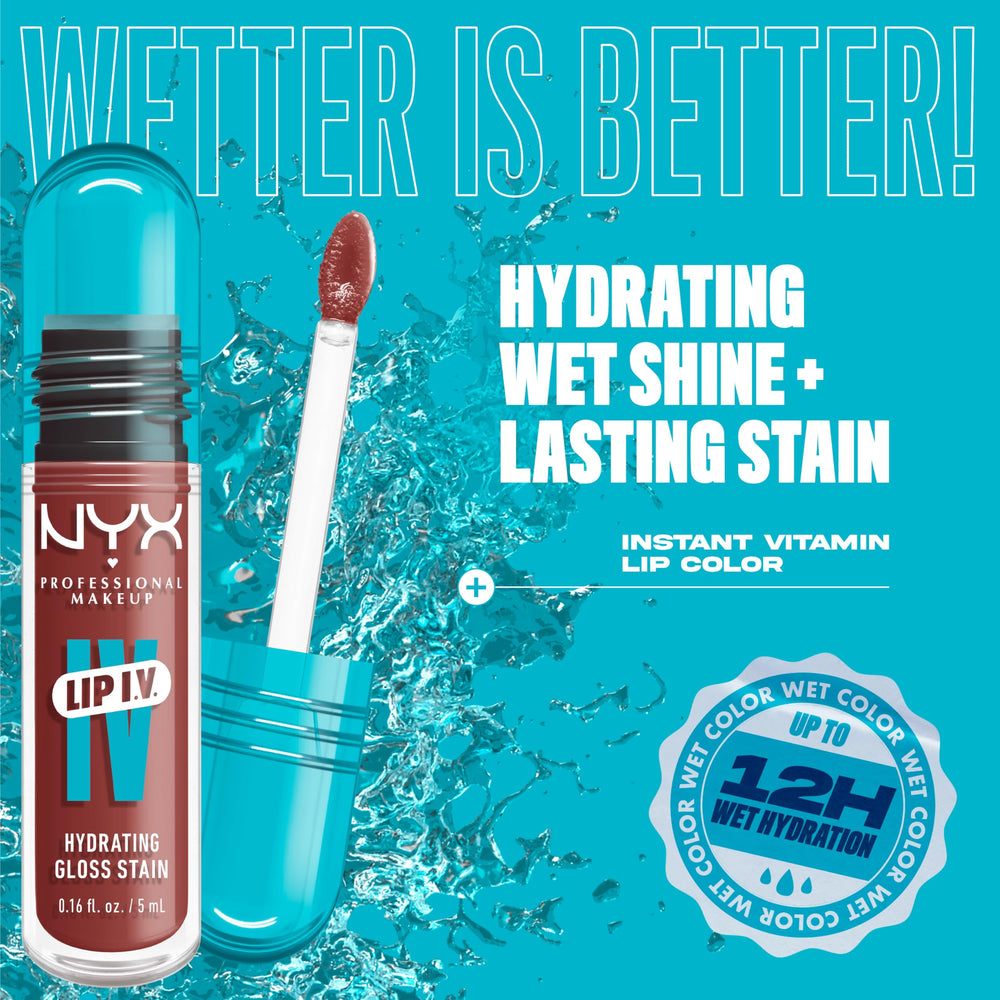 NYX Lip IV Hydrating Glossy Lip Stain infused with coconut water and magnesium.