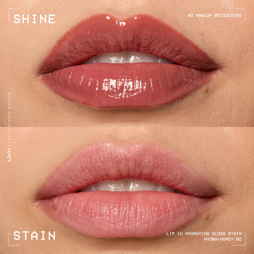 NYX Lip IV Hydrating Glossy Lip Stain rich in Vitamin B12 for nourished-looking lips.