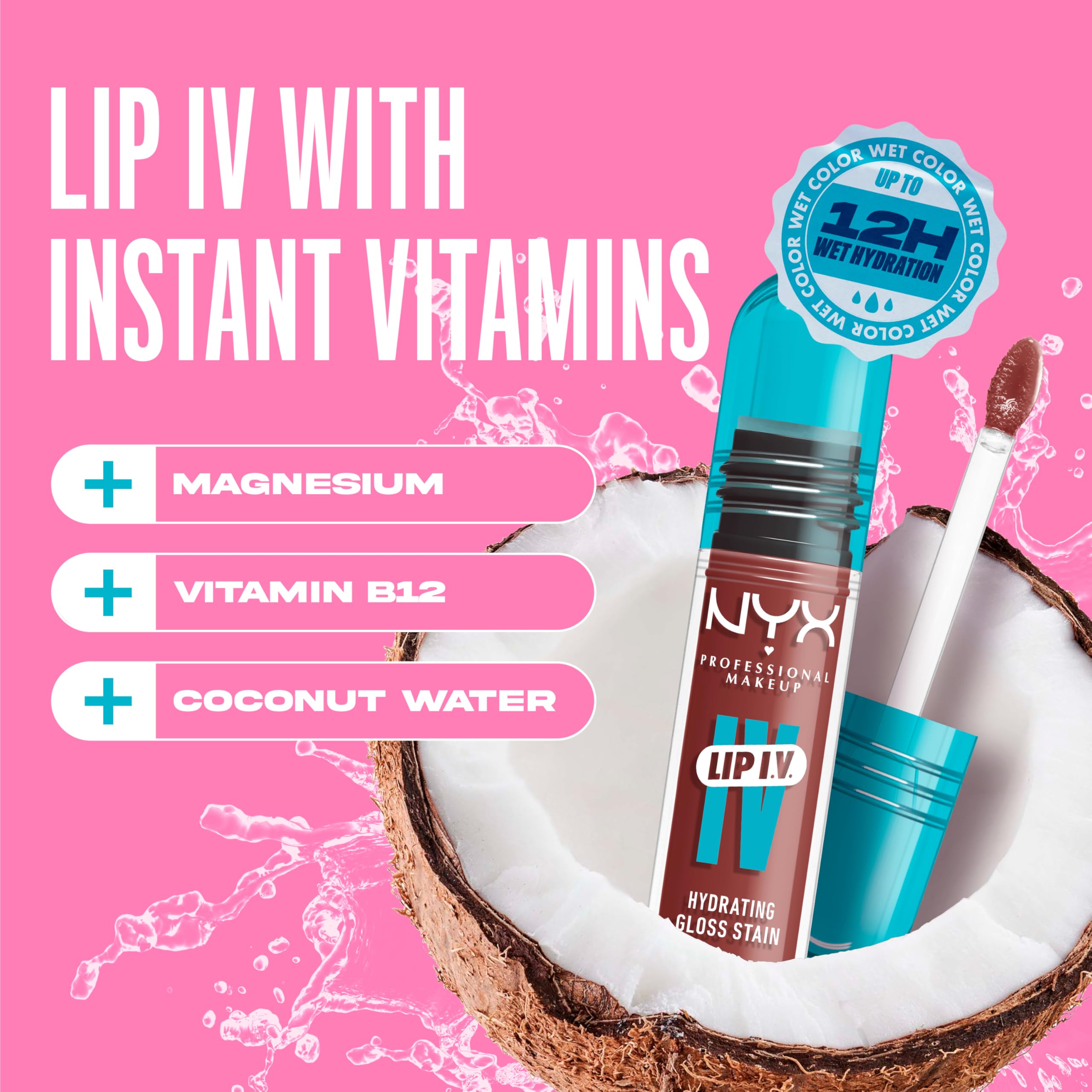 NYX Lip IV Hydrating Glossy Lip Stain uses water-breaking tech for light pigments.