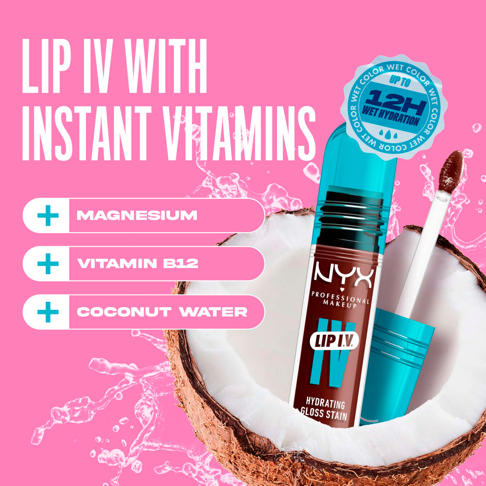 NYX Lip IV application on lips for natural tinted shine.