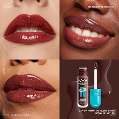 NYX Lip IV glossy lip stain close-up texture highlighting hydration.