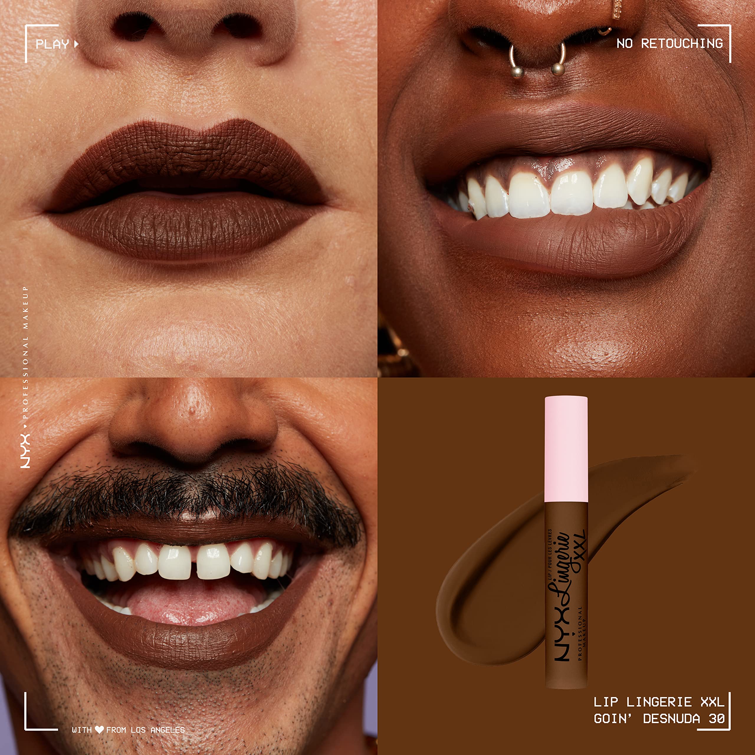 NYX Lip Lingerie XXL applicator close-up demonstrates smooth glide and precise color