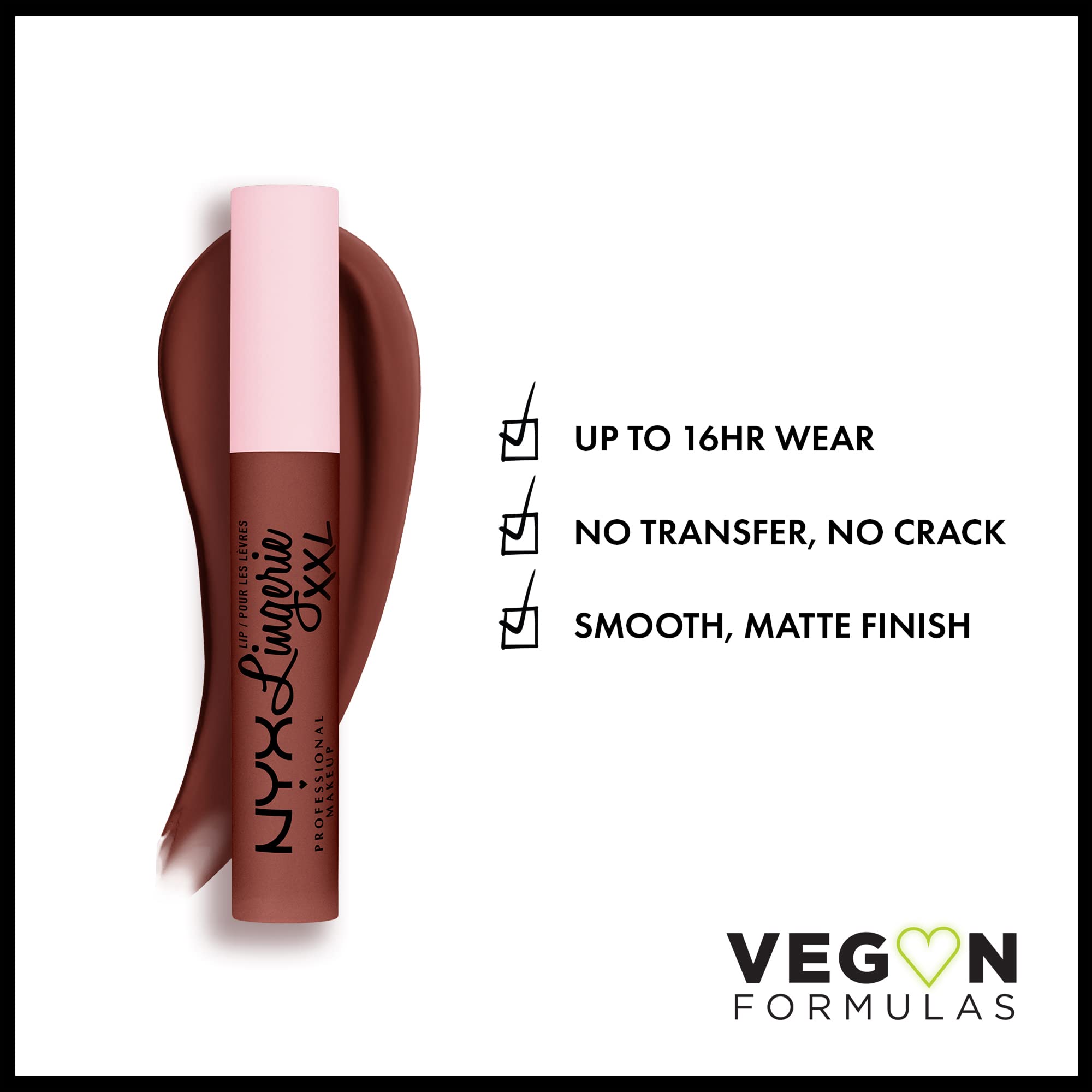 NYX Lip Lingerie XXL Matte Low Cut on lips closeup showing creamy, transfer-free wear.