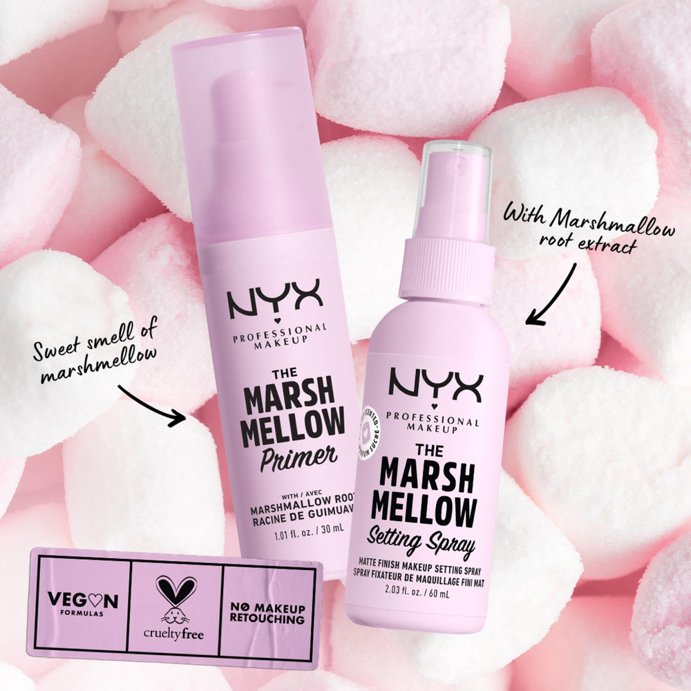 NYX Marshmellow Smoothing Primer under-foundation setup suggests extended wear.
