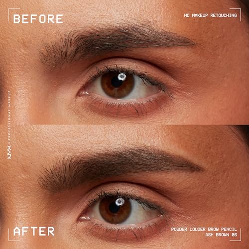 Hair-like strokes demonstrated with NYX Powder Louder Brow Pencil Ash Brown.