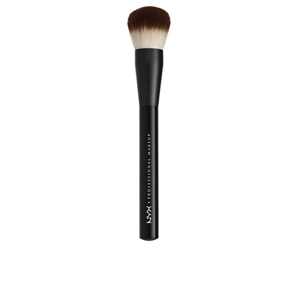 NYX PROFESSIONAL MAKEUP Pro Buffing Brush close-up shows soft synthetic bristles for seamless blending on all skin types.