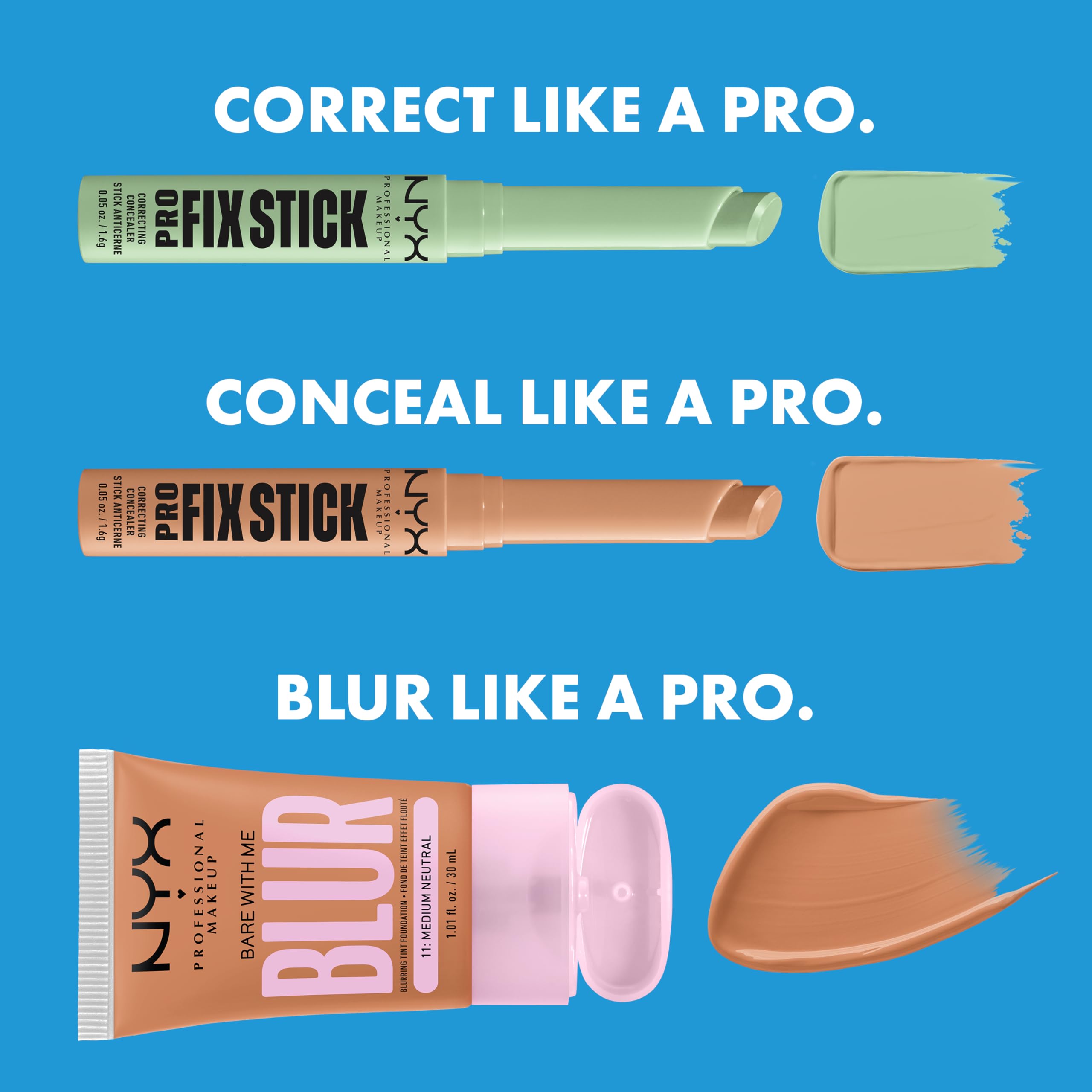 NYX Pro Fix Stick Cinnamon packaging close-up emphasizes pro-grade formulation.