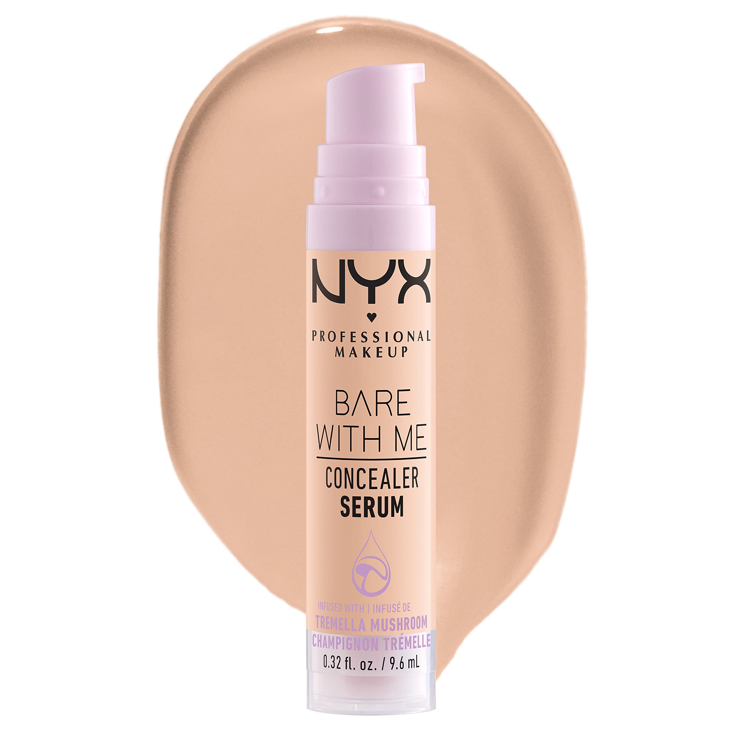 NYX Bare With Me Concealer Serum bottle showing 24-hour hydration for skin.