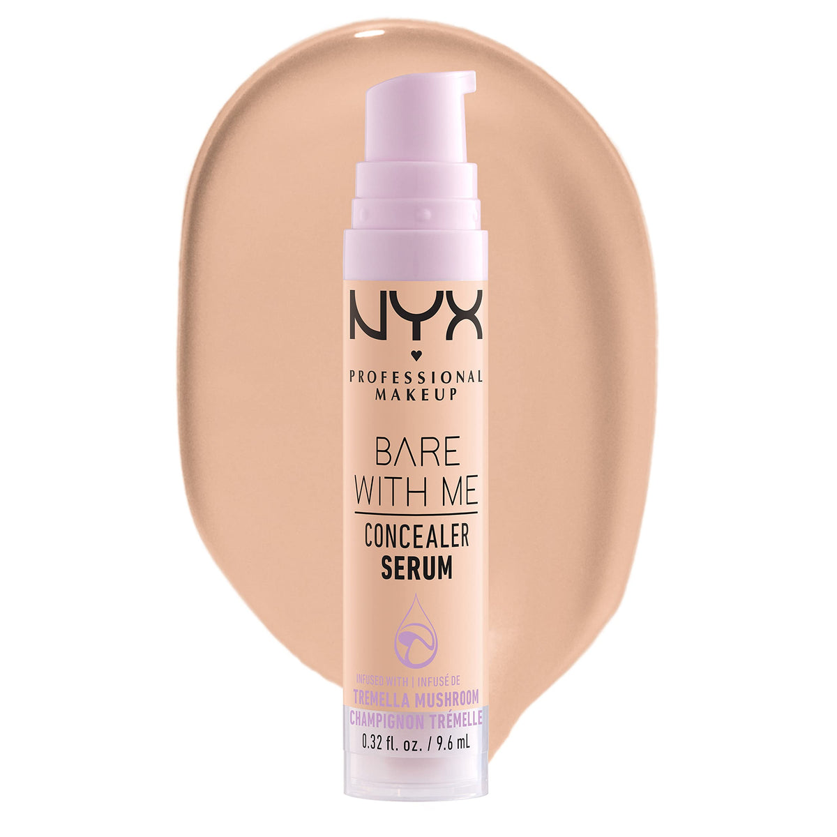 NYX Bare With Me Concealer Serum bottle showing 24-hour hydration for skin.