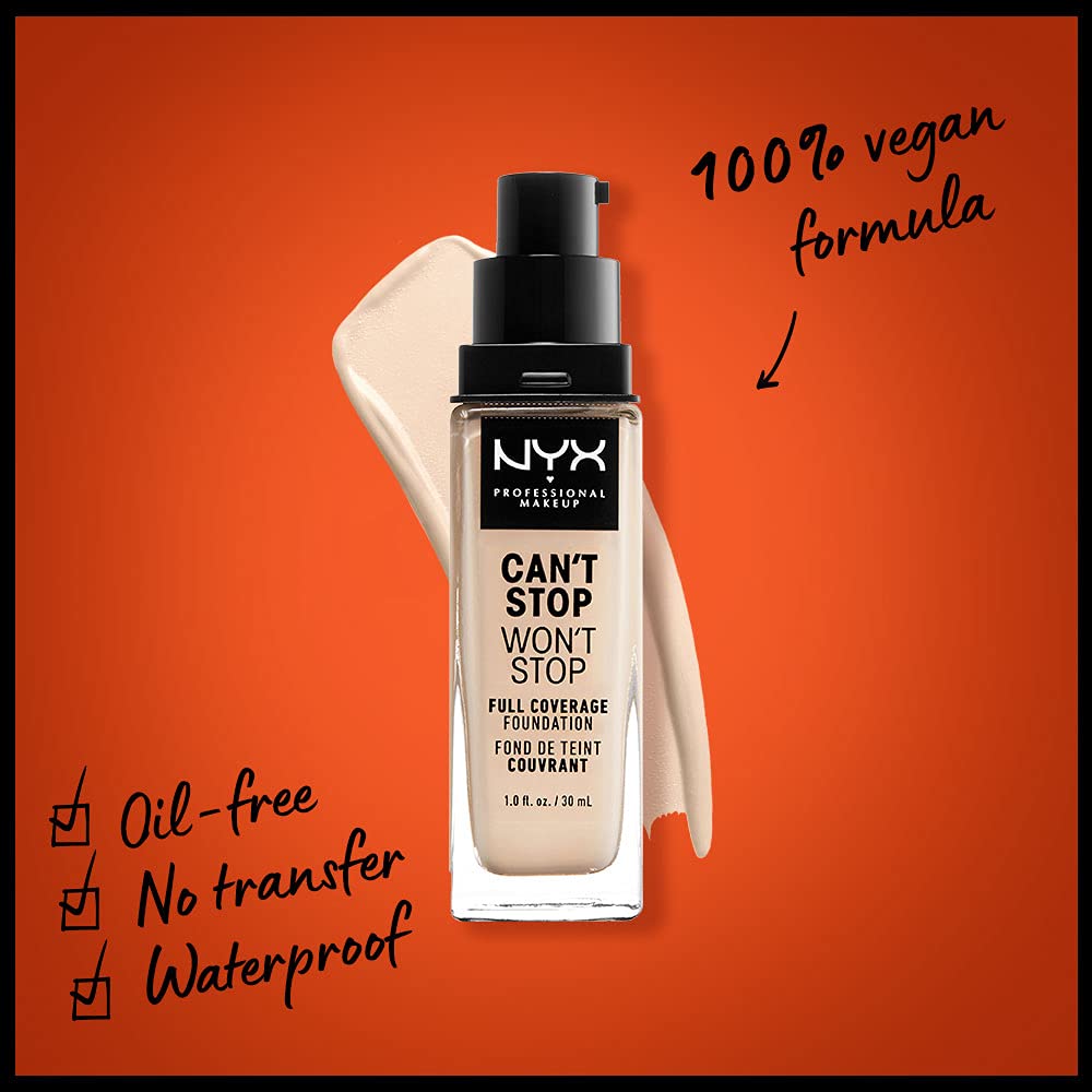 NYX Can't Stop Won't Stop foundation swatches highlight diverse shade range for true color match.