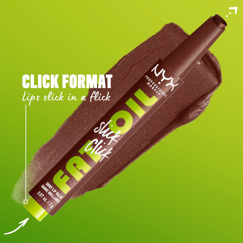 NYX Fat Oil Slick Click high-shine finish on lips glow.