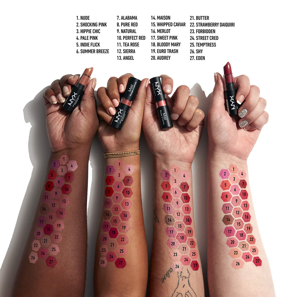 NYX Matte Lipstick Pale Pink packaging highlights cruelty-free branding.
