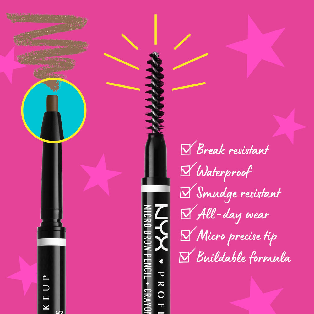 NYX Professional Makeup Micro Brow Pencil ash brown swatches showing natural shade match.