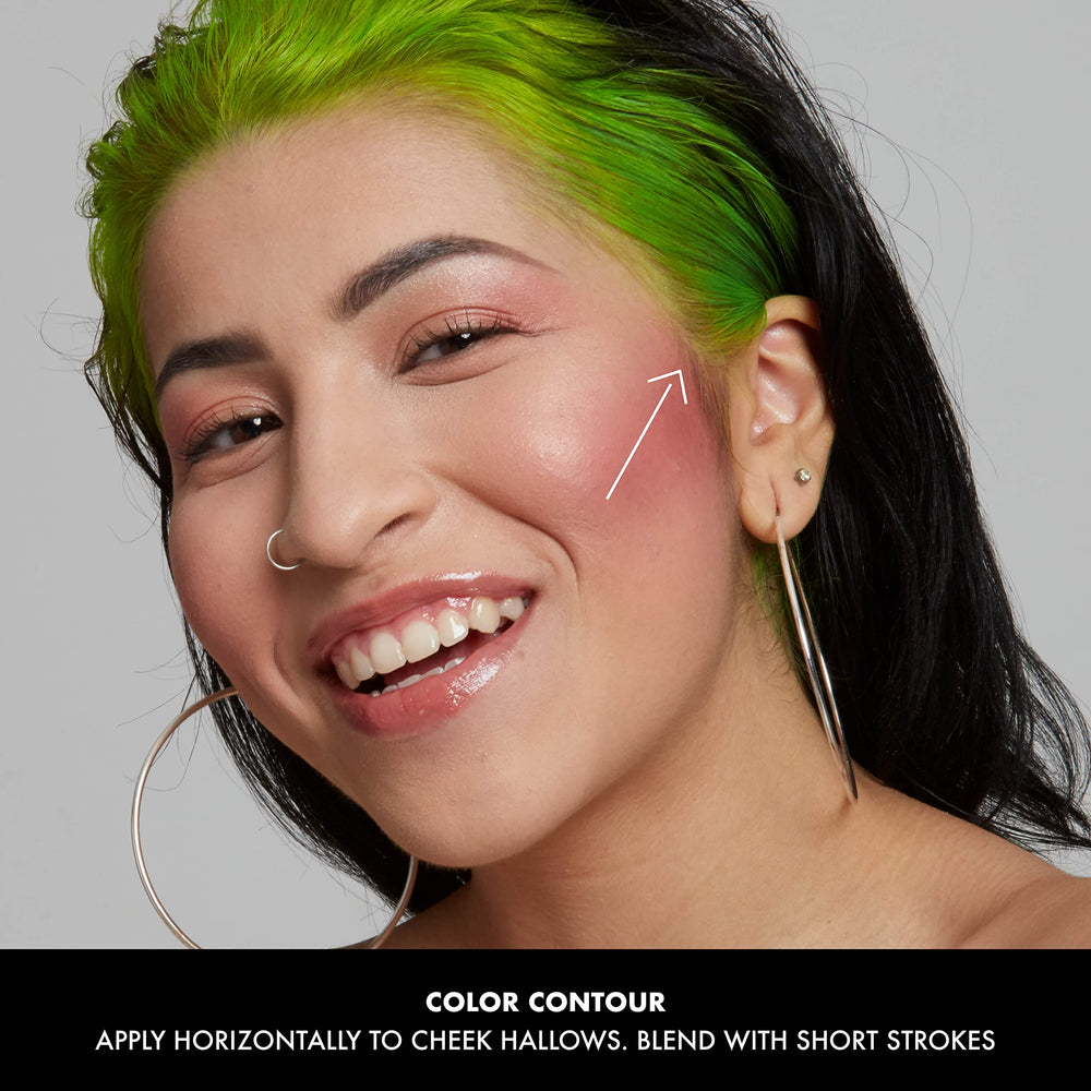 Natural flush on cheek using NYX Sweet Cheeks for a light coverage look.