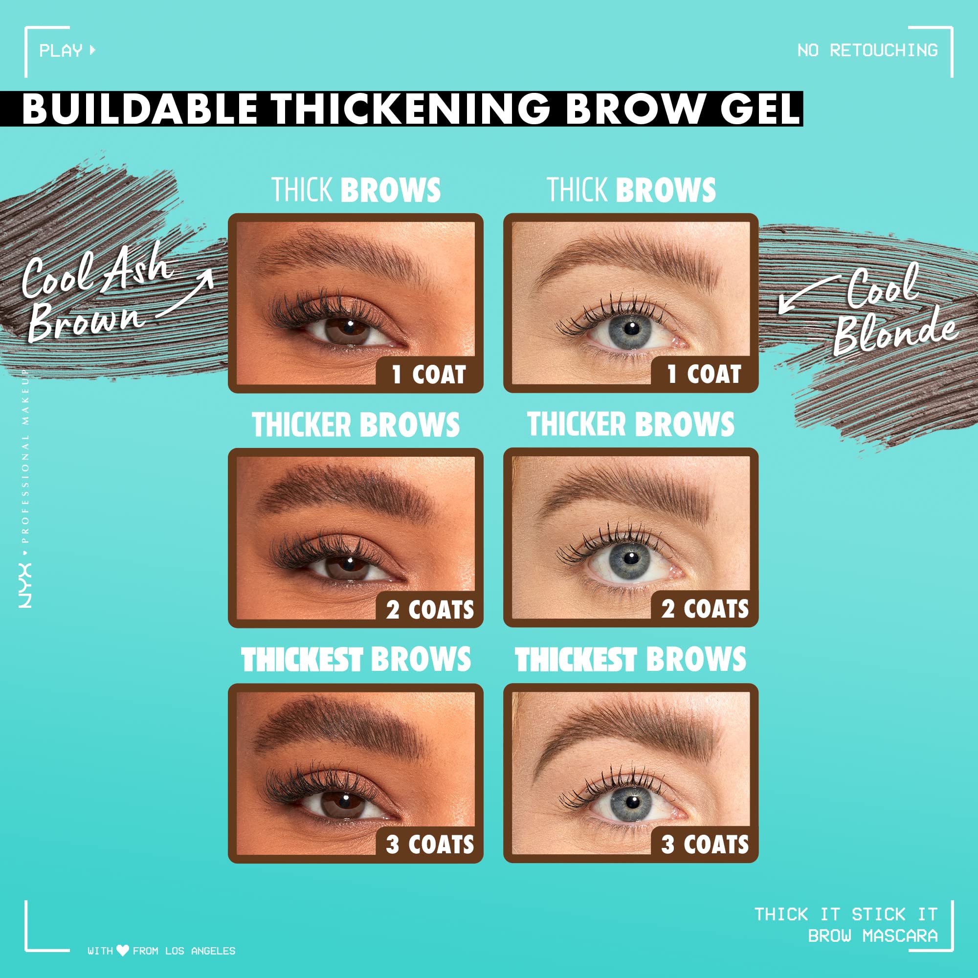 NYX Thick It Stick It brow mascara Brunette closeup reveals fiber-rich formula for fuller brows