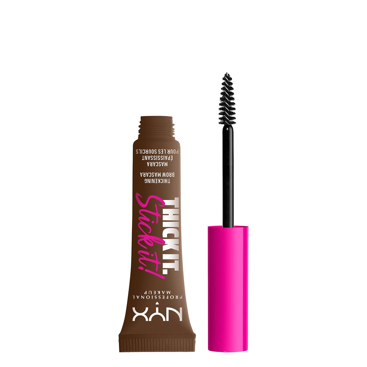 NYX Thick It Stick It brow mascara Brunette wand demonstrates precise definition and natural tint