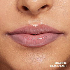 NYX This Is Milky Gloss Lilac Splash application close-up showcases glossy finish
