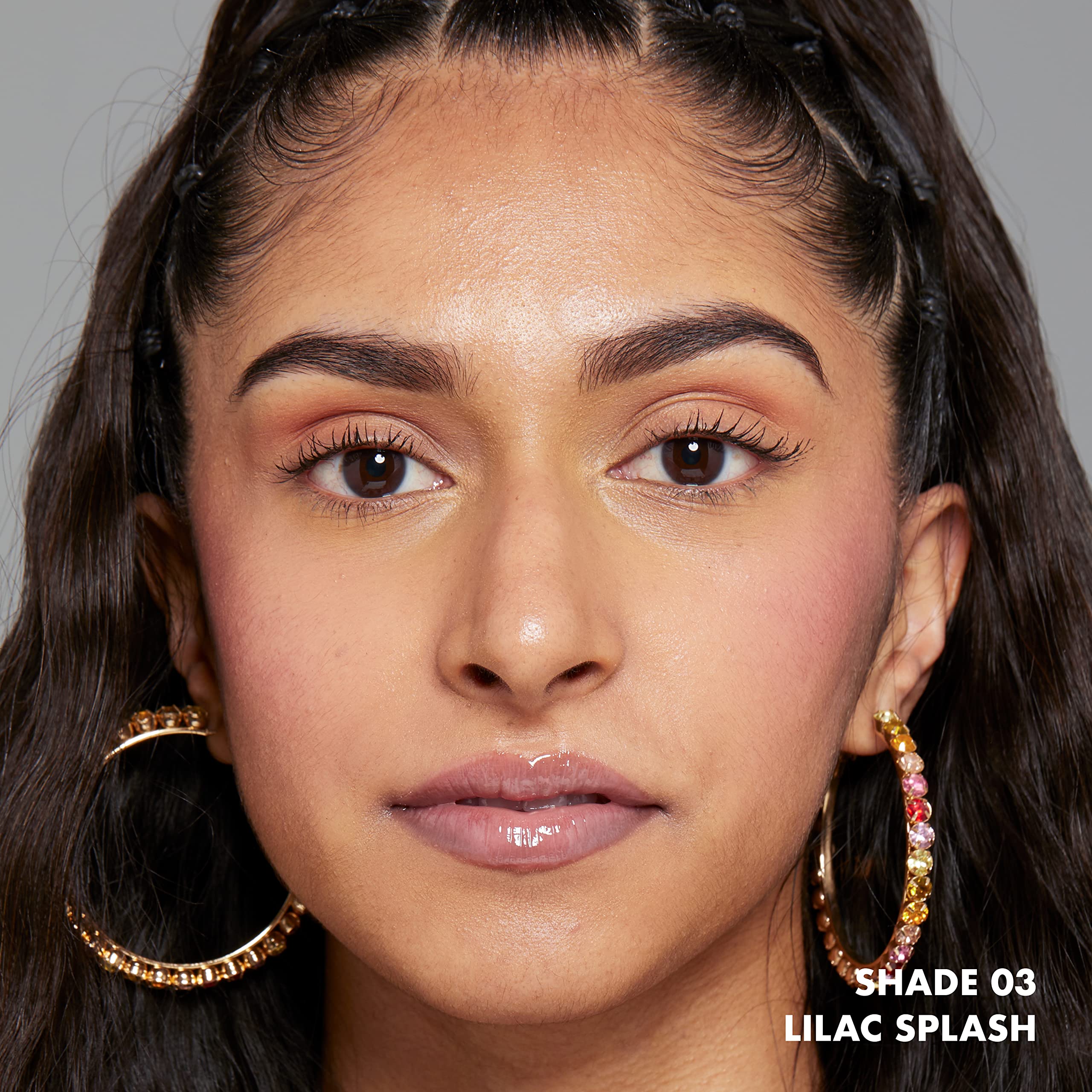 NYX This Is Milky Gloss Lilac Splash lip close-up shows luminous shine