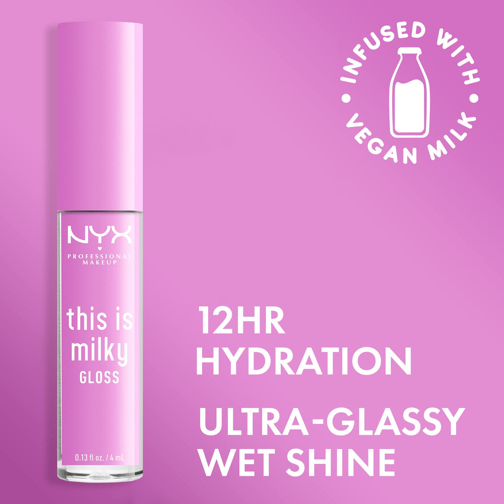 NYX This Is Milky Gloss Lilac Splash swatches reveal soft, buildable milky color