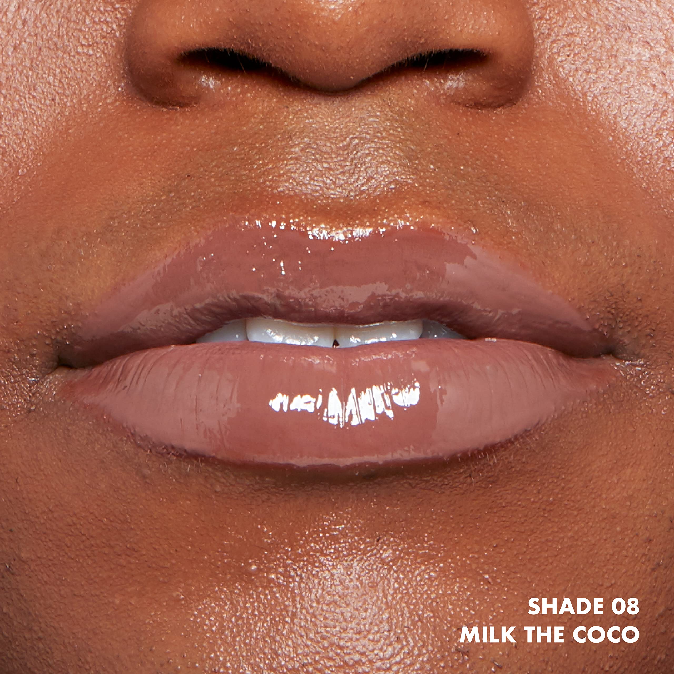 NYX This Is Milky Gloss swatch Milk The Coco shows chocolate-brown milky shade