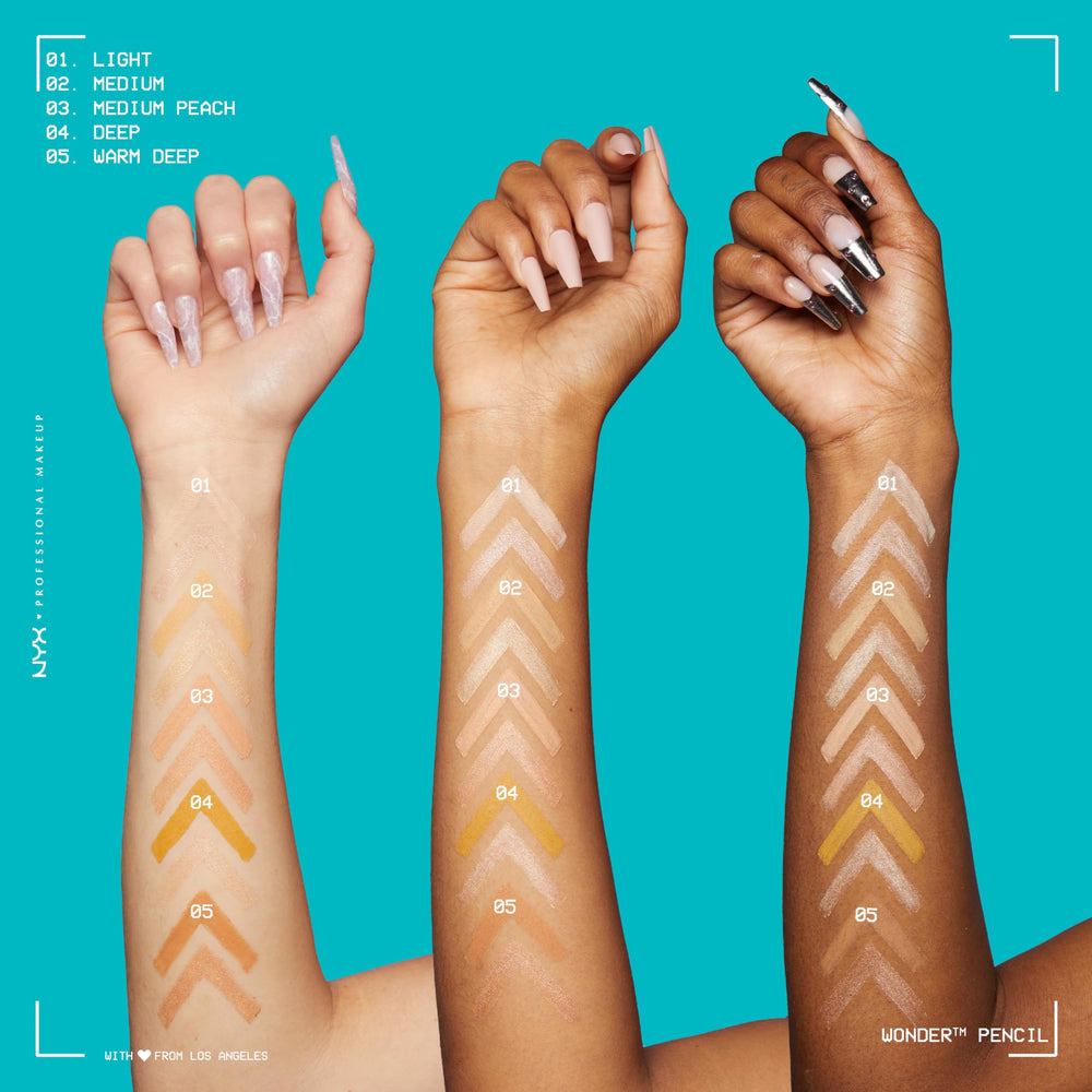 NYX Wonder Pencil close-up shows dual matte and shimmer shades.