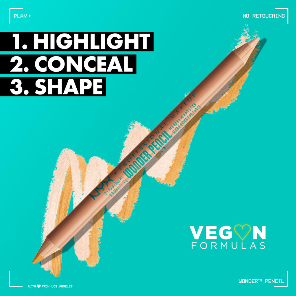 NYX Wonder Pencil illuminates waterline with matte side for open eyes.