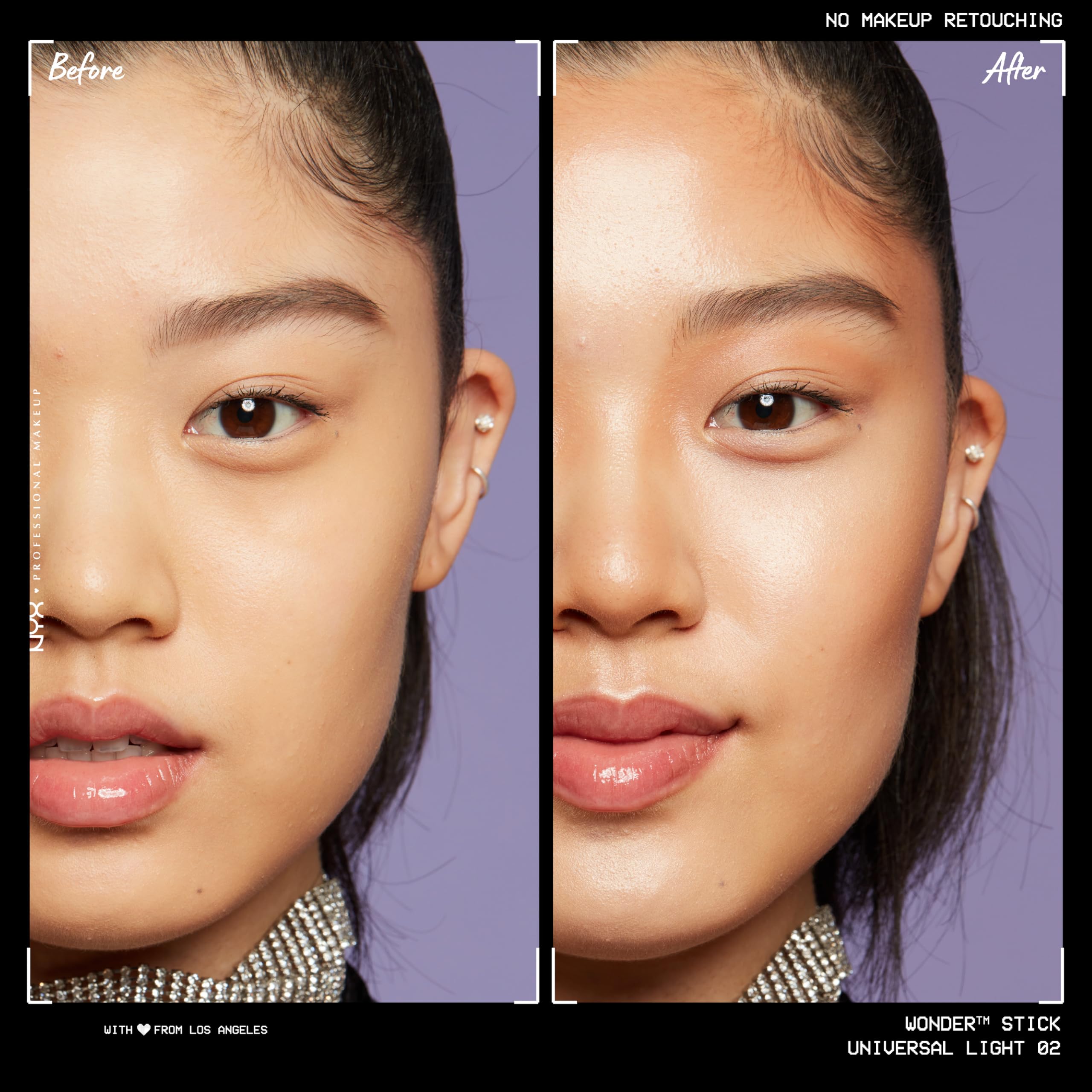 NYX Wonder Stick close-up demonstrates contour along jawline for defined structure.