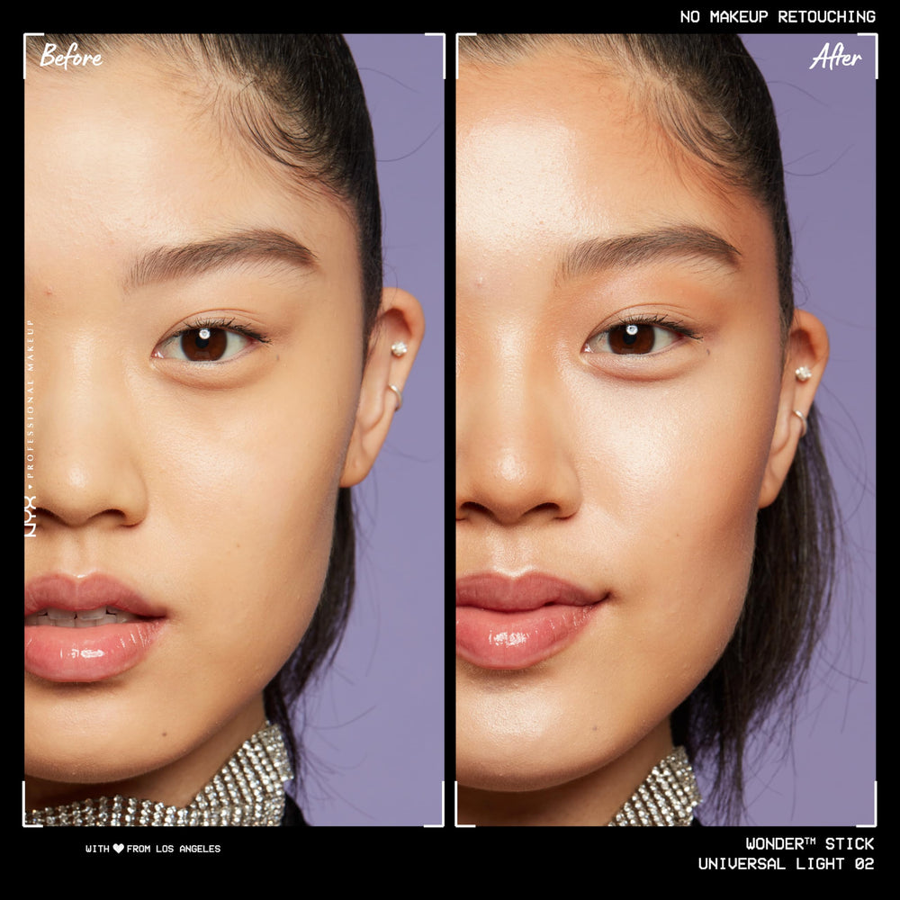 NYX Wonder Stick close-up demonstrates contour along jawline for defined structure.