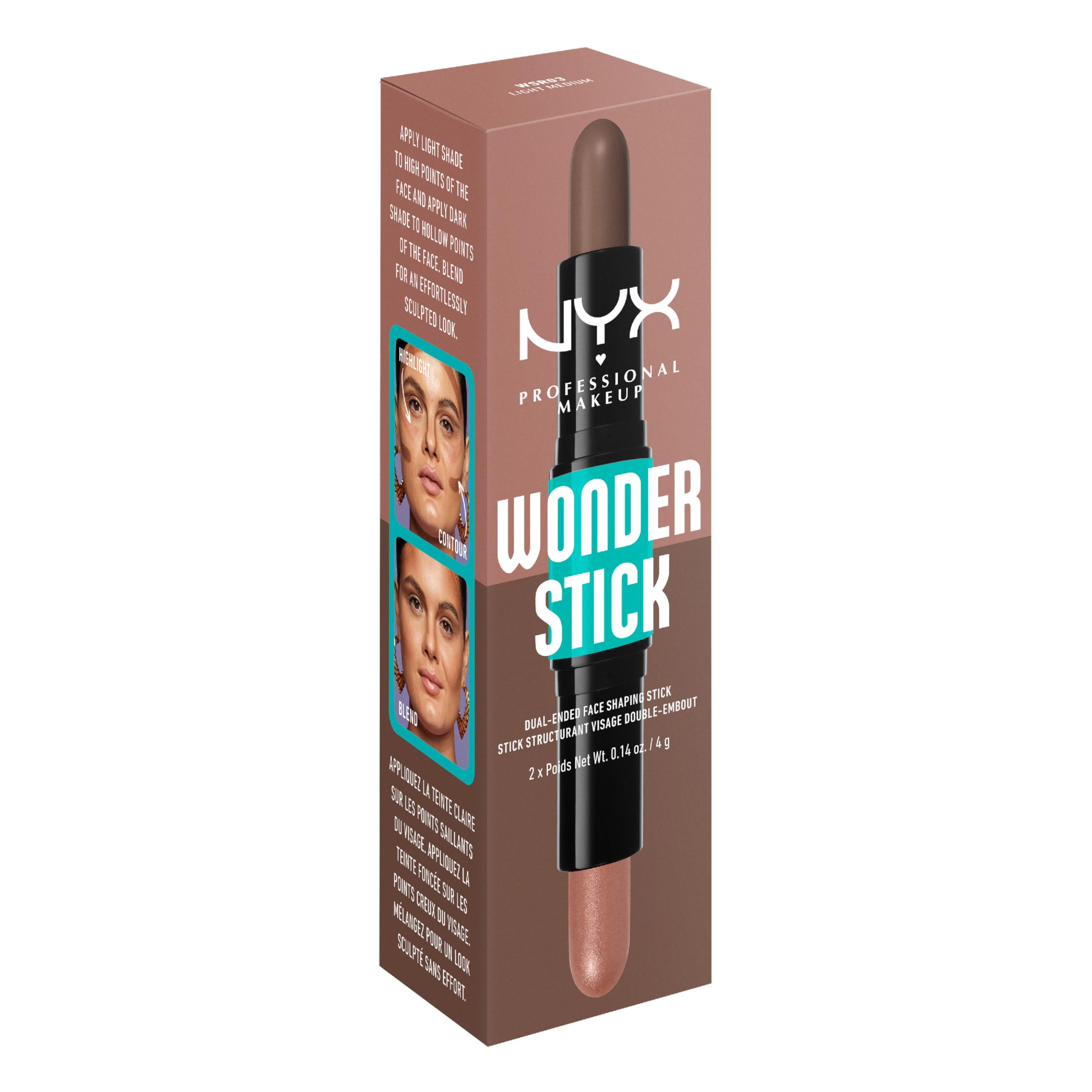 NYX Wonder Stick sun-kissed highlight on cheekbones for a luminous finish.