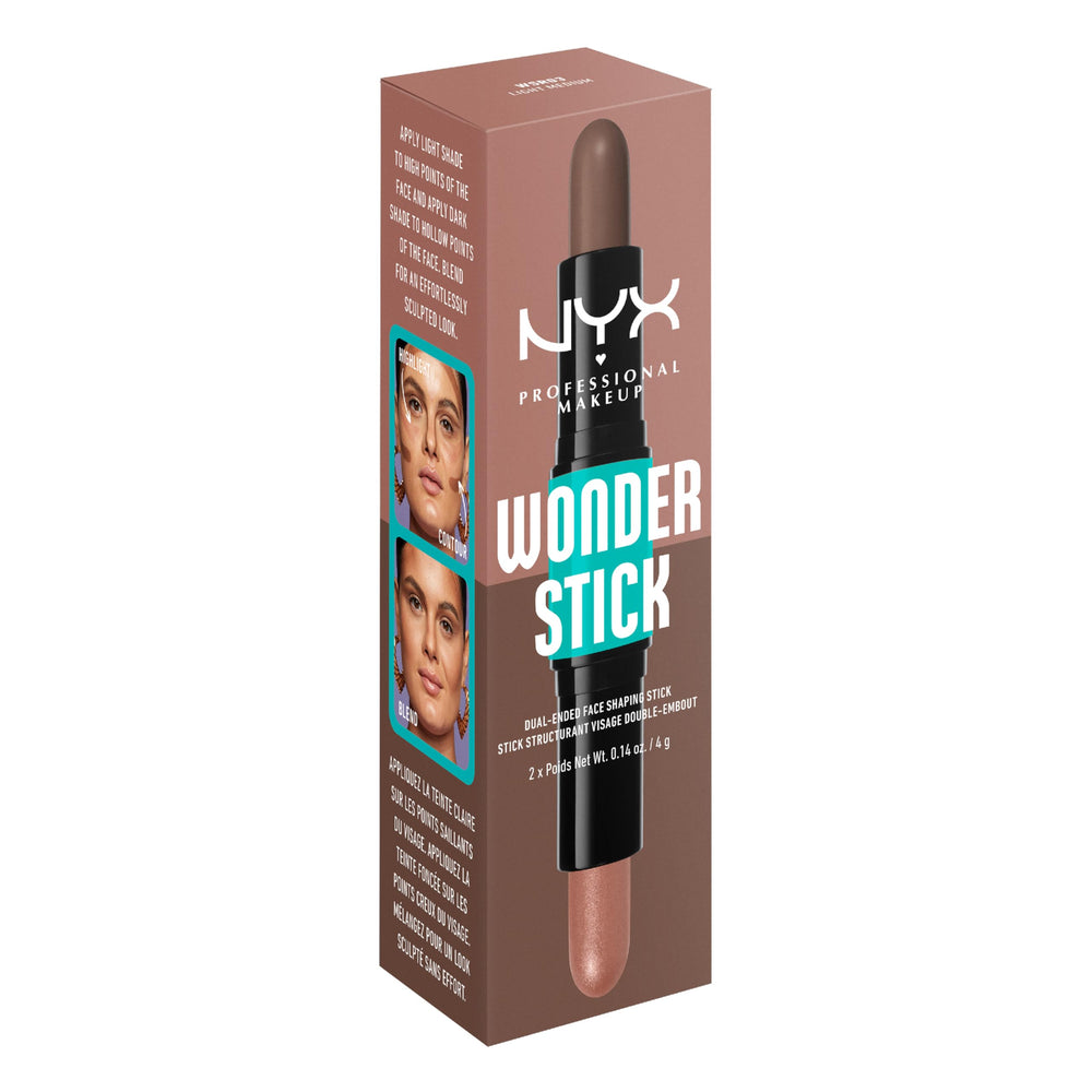 NYX Wonder Stick sun-kissed highlight on cheekbones for a luminous finish.